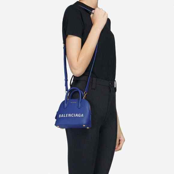 Balenciaga Ville XXS Blue White Logo Grained Top Handle Shoulder Crossbody Bag - Picture 7 of 12